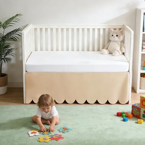 100% Cotton Scallop Edge Crib Bed Skirt, 4-Sided Soft Breathable Cotton Bedding - Image 2