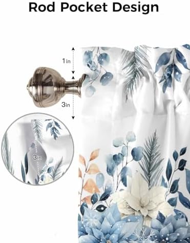Vandarllin Blue Christmas Poinsettia Valance Curtains - Image 7