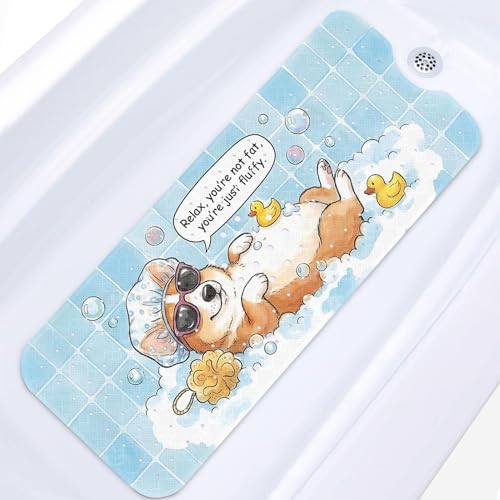 Bathtub Shower Mat 40X16 Inch, for Toddler, Dog Funny by Culudea