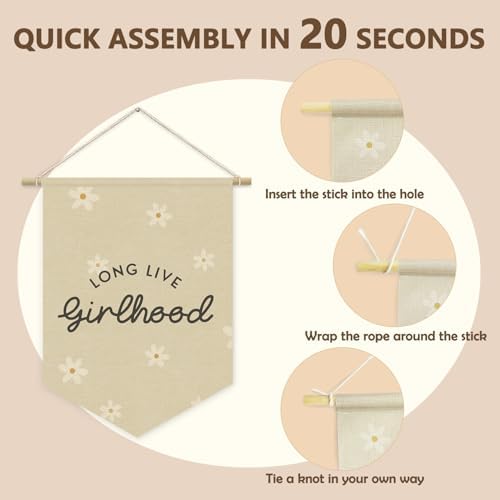 Girl Nursery Decor, Long Live Girlhood Linen Canvas Banner, Neutral Floral Wall - Image 5