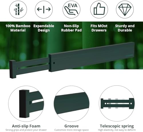 ANTOWIN Expandable Bamboo Drawer Dividers, Fits 17.6-21.6" Drawers - Image 5