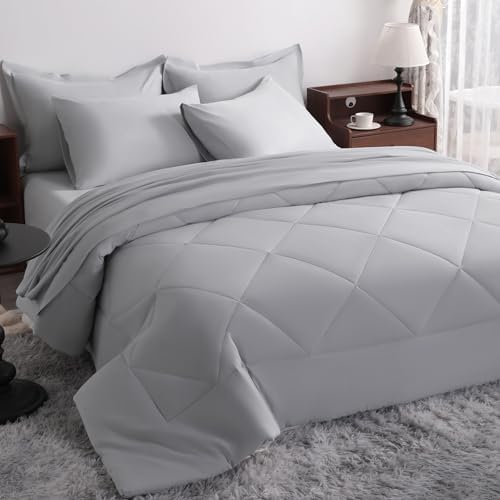 NTBAY King Microfiber Bed in a Bag, Comforter Set 7 Piece, Light Grey by NTBAY