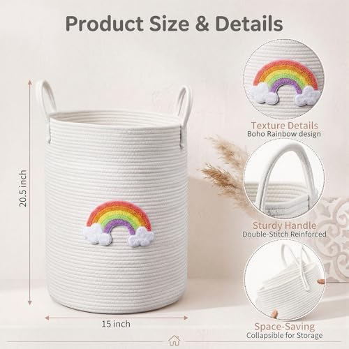 LemonRoad Boho Rainbow Laundry Hamper Large Cotton Rope Storage Basket - Image 3