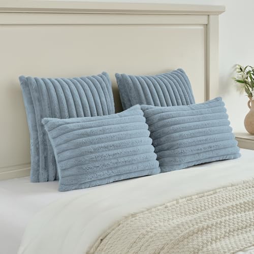 FUTEI Pack of 2 Faux Fur Throw Pillow Covers 16x16 Inch, Dusty Blue - Image 5