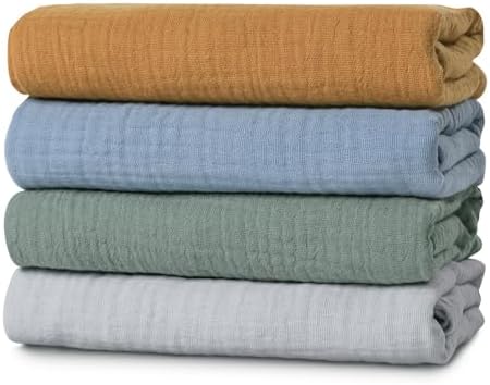 Muslin Swaddle Blankets for Baby Girls and Boys, 4 Pack Breathable and by LYRICHOMBABY