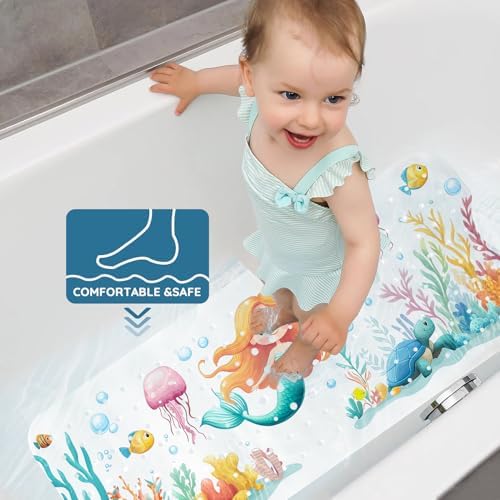 LNOND Bath Mat for Tub for Kids, Toddler Bathtub mat Non Slip, Sea Mermaids - Image 6