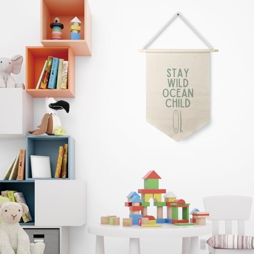 Qpenm Ocean Nursery Decor, Stay Wild Ocean Child Wall Hanging Canvas Banner - Image 2