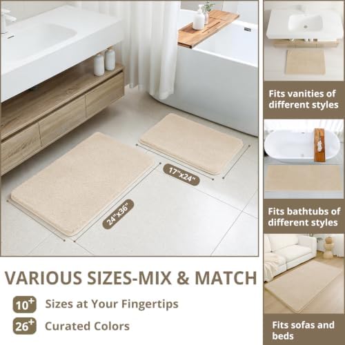 Polyester Bathroom Rug 40"x60" Beige, Large Soft Shaggy Bath Mat - Image 3