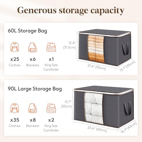 Lifewit 90L Large Storage Bags, 6 Pack Closet Organizers and Storage, Clothes - Image 3