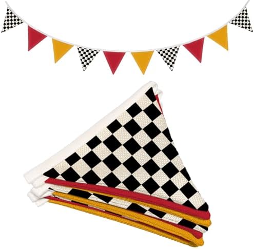 Boys Room Checkered Flag Banner 5.5Ft, Cars Room Decor by Wheatwin