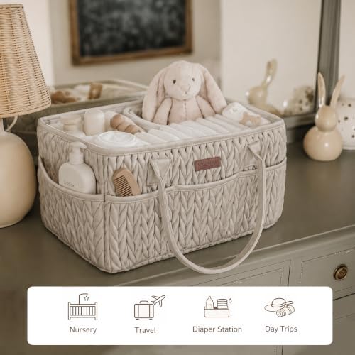 Konssy Baby Diaper Caddy Organizer, Braided Quilted Design - Image 6