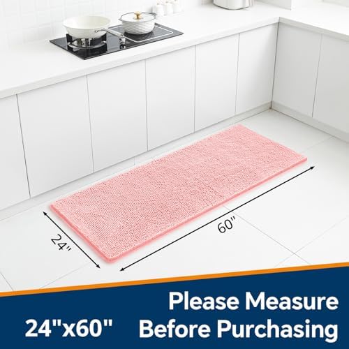 Chenille Bathroom Runner Rug 24"x60" Pink, Plush Bath Mat - Image 2