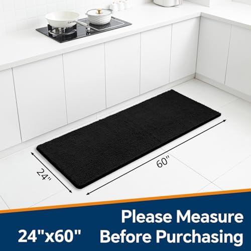 Chenille Bathroom Runner Rug 24"x60" Black, Plush Bath Mat - Image 2