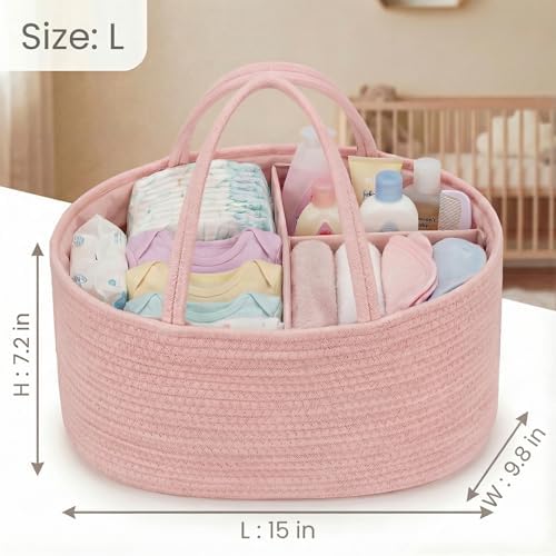 luxury little Diaper Caddy Organizer, Large Cotton Rope Nursery Baby Basket - Image 3