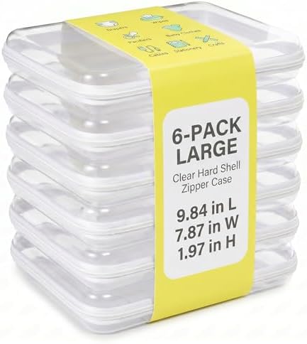 6 Pack Large White Clear Hard Shell Zipper Case, Water-Resistant Travel by Unknown