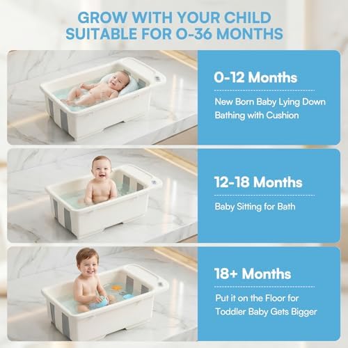 Baby Bathtub with Stand, Collapsible Infant Bath Tub - Image 5