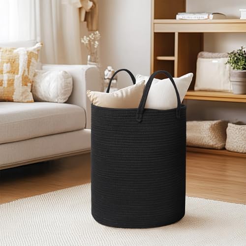 MEGASKET Black Woven Laundry Basket, Wicker Hamper - Image 5