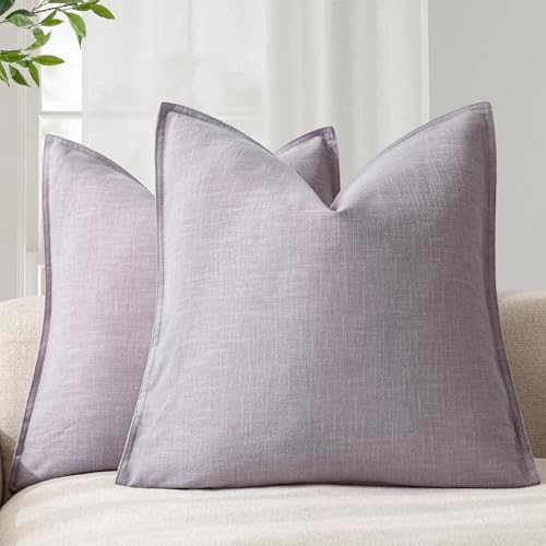 Foindtower Linen Solid Decorative Throw Pillow Covers 20x20 Light Purple by Foindtower