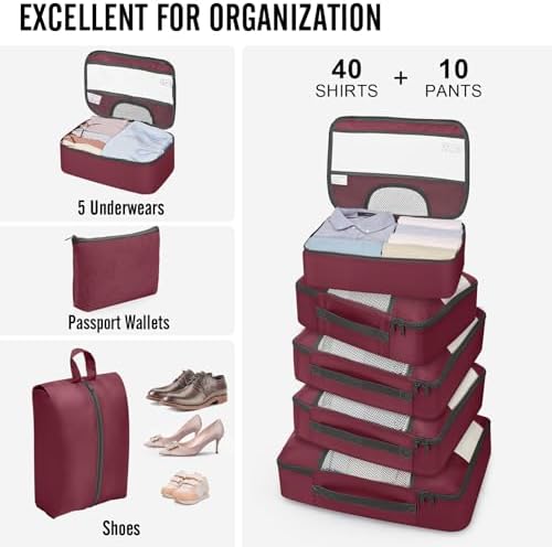 Veken 10 Set Packing Cubes for Travel Essentials, Suitcase Organizer Bags in 4 - Image 5