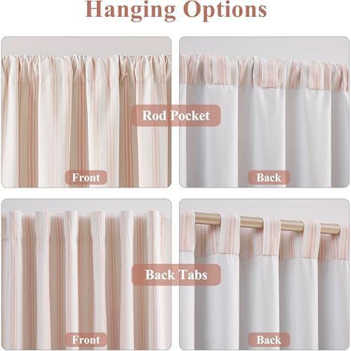 ZJDECOR 95 Inches Long Pink White Stripe Full Blackout Curtain Panels - Image 4