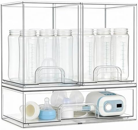 Baby Bottle Organizer, 3 Drawers Stackable Acrylic Storage by Gajiuhon