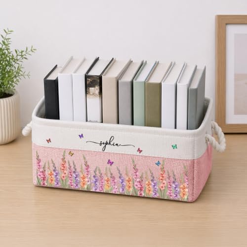 Macorner Personalized Birth Flower Storage Basket, Custom Name Book Basket by Macorner