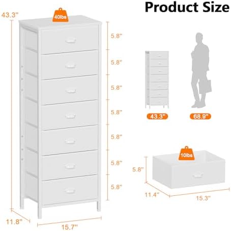 Furnulem White Tall Dresser for Bedroom, Chest of Drawer - Image 3