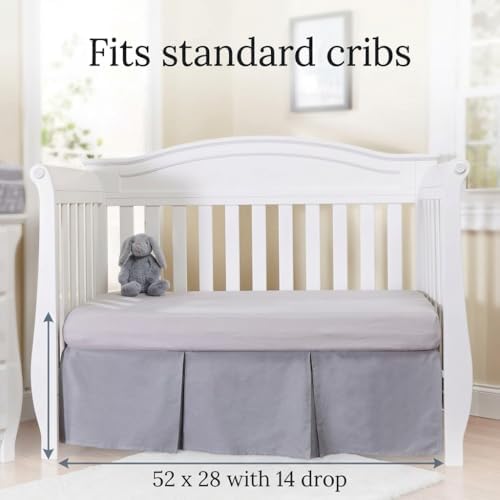 EVERYDAY KIDS Light Gray Pleated Crib Skirt; 100% Natural Cotton Nursery Crib - Image 4