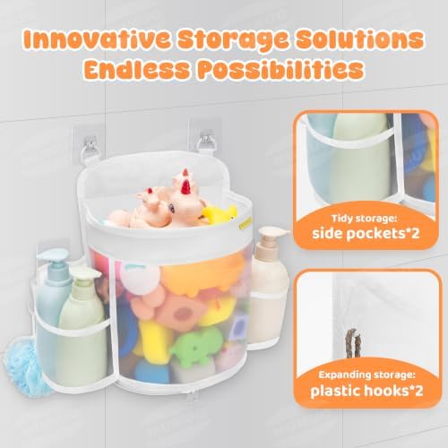 3 Compartments Bath Toy Storage Organizer, Mesh Shower Caddy - Image 5
