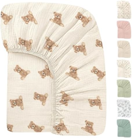 Organic Crib Sheets Fitted Crib Mattress Sheet 52x28 Inches 100% Muslin Cotton by Knirose