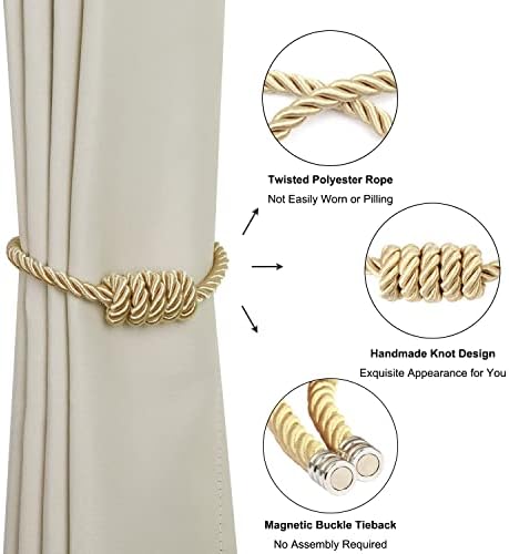 BEL AVENIR Magnetic Curtain Tiebacks 4 Pack Hand-Woven Curtain Ties - Image 4