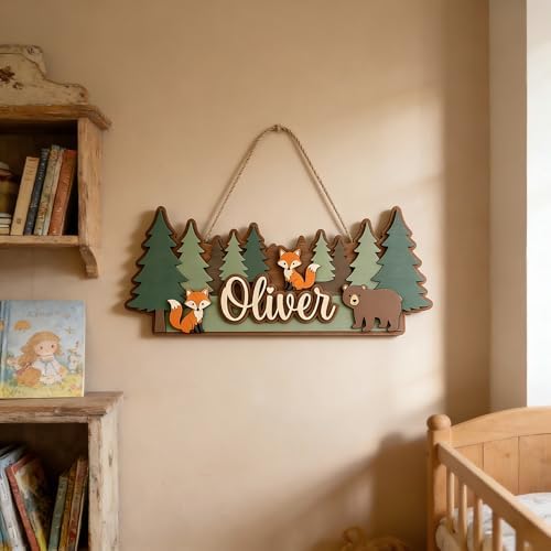 Personalized Kids Name Sign Wooden Forest Animal Wall Decor, Custom Baby Name - Image 7