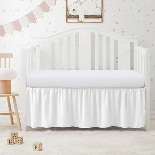 SiinvdaBZX White Crib Skirt Dust Ruffle, Microfiber Crib Bed Skirt - Image 2