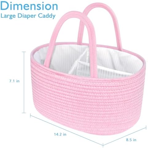 ABenkle Diaper Caddy Organizer, Boho Rustic Cotton Rope Nursery Baby Basket - Image 2