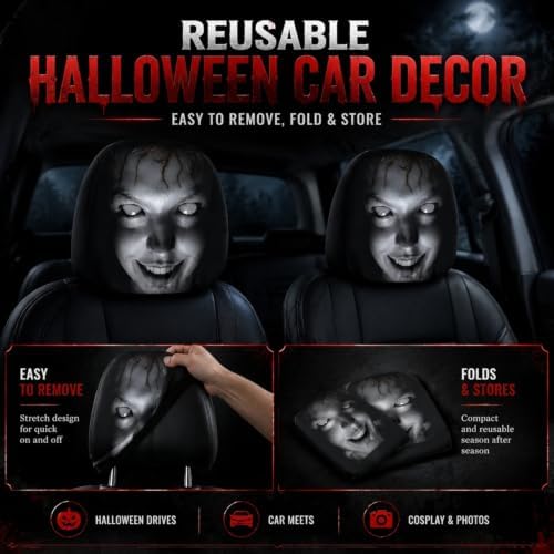2PCS Ghost Face Headrest Covers – Scary Headrest Covers - Image 4
