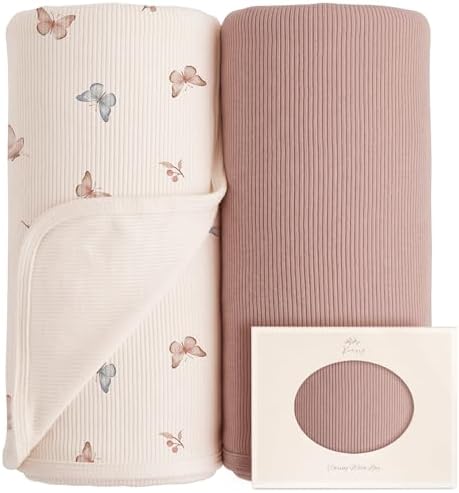 Konssy 2 Pack Ribbed Knit Swaddle Blankets by Konssy