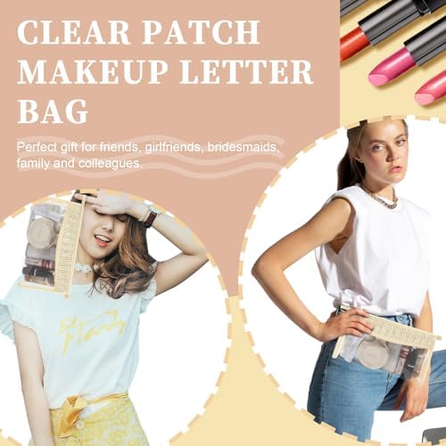 2Pcs Boho Patch Bag Clear Makeup Letter Bag, Waterproof Zipper Make up Bags - Image 5