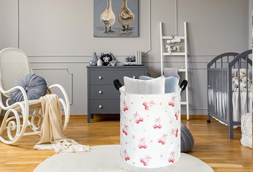 Cherry Print Round Laundry Hamper Storage Basket Bins Clothes Nursery Hamper - Image 6