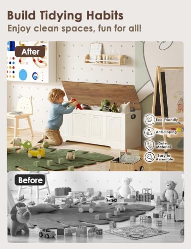 DINZI LVJ Storage Chest, Wooden Toy Box, Honey Brown & Rustic White 50.0" L - Image 4