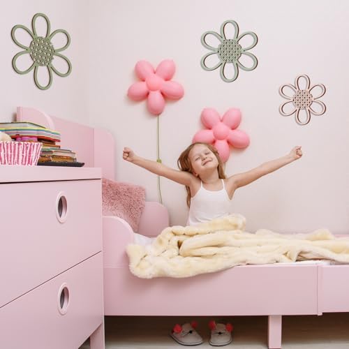 Maitys Boho Wall Decor Set of 3, Wood & Rattan Daisy Flower Wall Hanging Art - Image 6