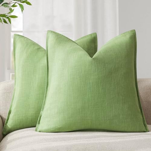Foindtower Linen Solid Decorative Throw Pillow Covers 18x18 Inch Lime Green by Foindtower