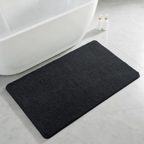Polyester Bathroom Rug 30"x50" Black, Large Soft Shaggy Bath Mat by Kildoss