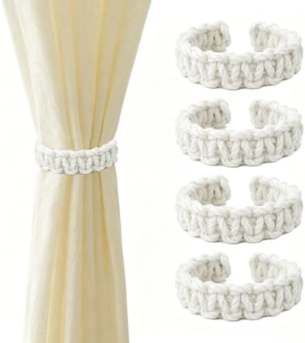 4 Pack Braided Curtain Tiebacks, Boho Handmade Curtain Holdbacks by Unknown