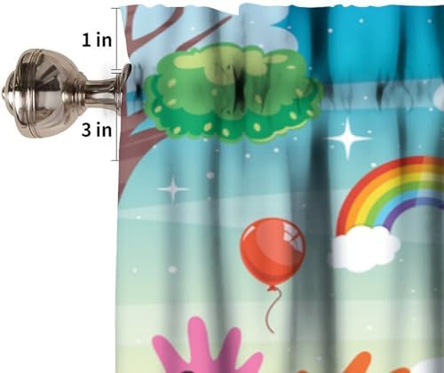 Cartoon Valances Curtains Kids Handprint Bees Sun Rainbow Pattern Window - Image 3