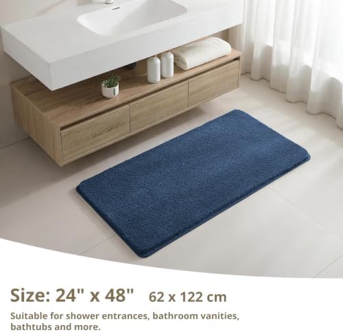 Polyester Bathroom Rug 24"x48" Navy Blue, Non-Slip Soft Bath Mat - Image 2