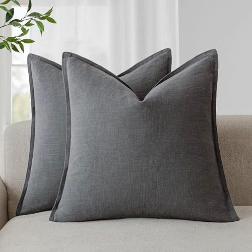 Foindtower Linen Solid Decorative Throw Pillow Covers 26x26 Inch Grey by Foindtower