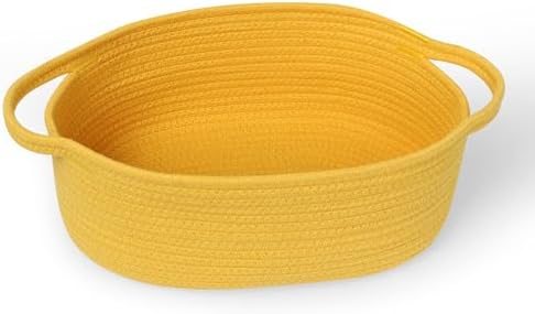 MEGASKET Yellow Woven Basket, Cute Cotton Rope Cat Dog Toy Bin Box, Small Woven by MEGASKET