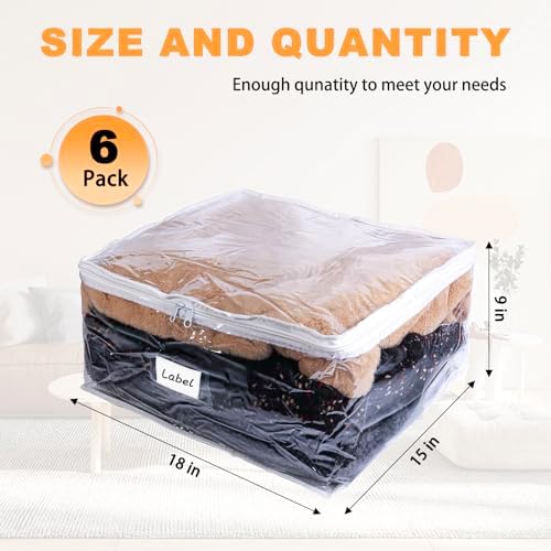 Clear Zippered Plastic Clothes Storage Bags, 6 Pack - Image 2