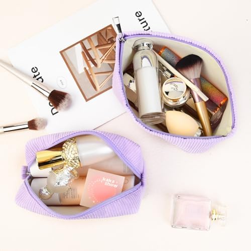 SOIDRAM 2 Pcs Corduroy Makeup Bag Large Cosmetic Bag Toiletry Bag Makeup Pouch - Image 4