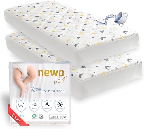 Waterproof Crib Mattress Protector Sheets, %100 Cotton Fabric, Absorbent by NEWO+SELECT